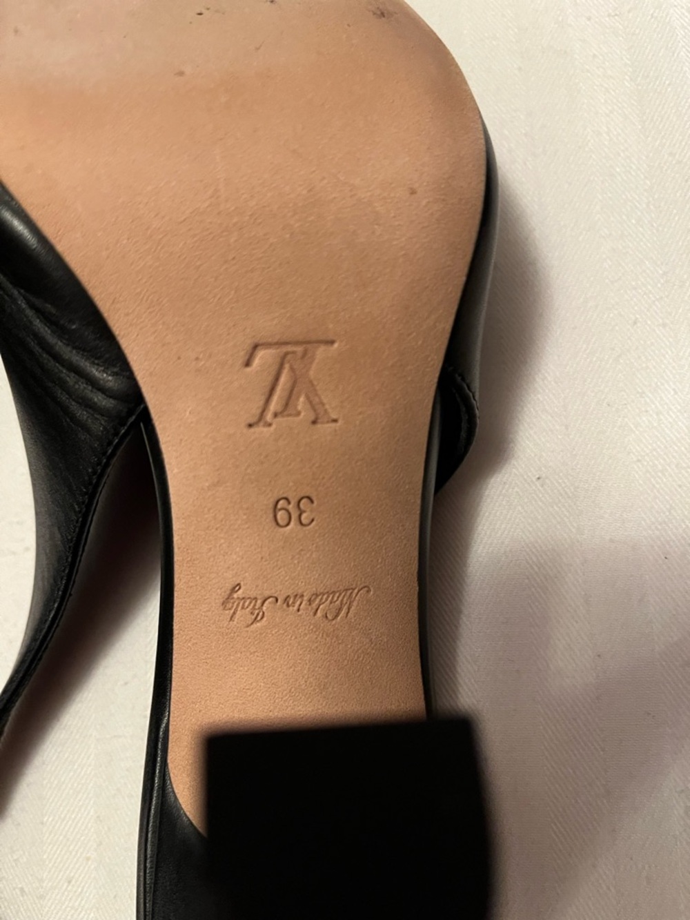 Authentic Louis Vuitton Black Leather Slingback Pumps with Gold Accent - Picture 5 of 6